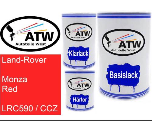 Land-Rover, Monza Red, LRC590 / CCZ: 500ml Lackdose + 500ml Klarlack + 250ml Härter - Set, von ATW Autoteile West.
